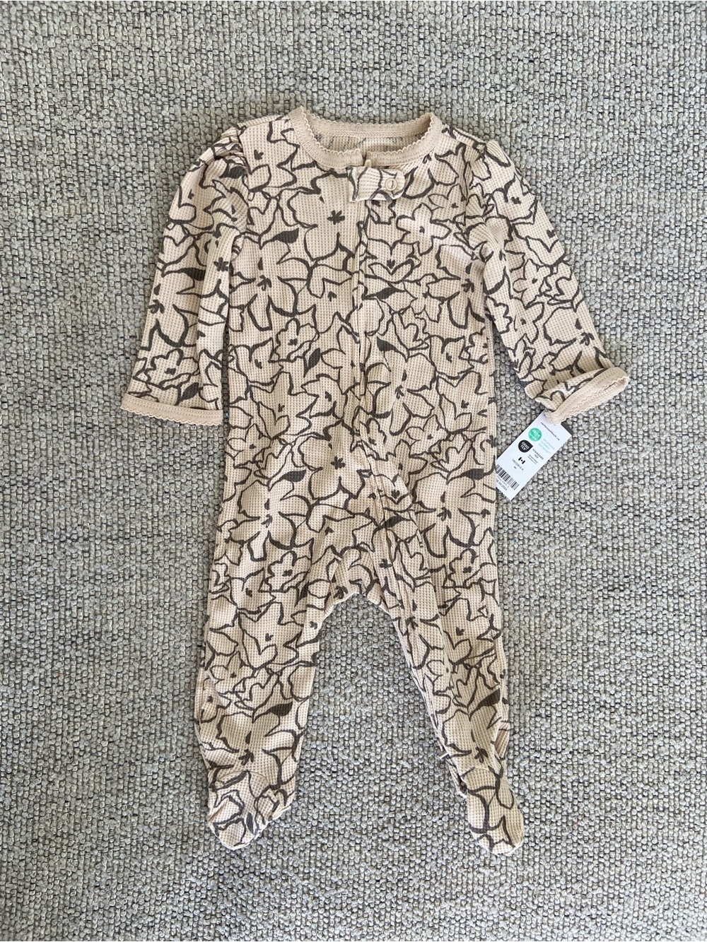 2/$10 Bundle - Beige Floral-Print Footed One-Piece for Kids